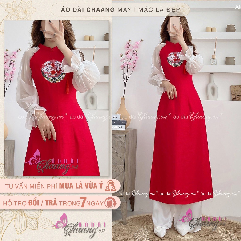 Áo dài lụa phối tơ nhũ ??CHAANG?? Phù hợp dự tiệc du xuân
