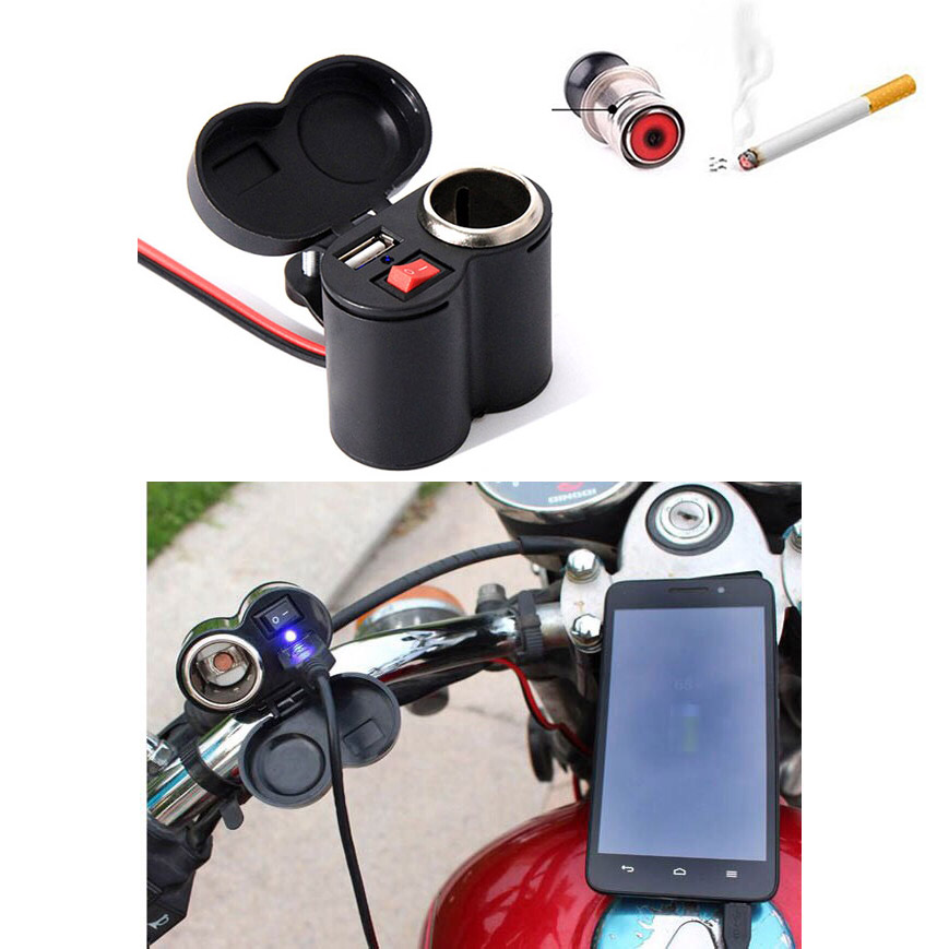 [HCM]Sạc Điện Thoại Gắn Xe Máy 2in1