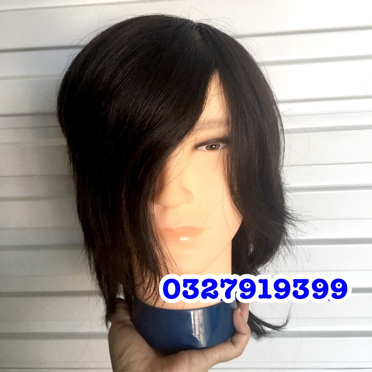 Male Mannequin Head with 100% Real Hair Mx06 - Heat Resistant to 230 Degrees - 22cm Long - Black Color - Used for Learning How to Cut, Curl, and Straighten Hair - High Quality - Professional Product