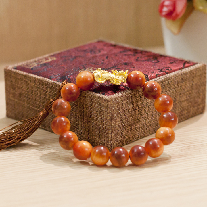 Vòng Tay Tỳ Hưu AROTI Gỗ Huyết Long Chất Đẹp Cao Cấp May Mắn,Tài Lộc Cho Gia Chủ Màu Huyết Rồng Nâu Đỏ-Hạt Vòng 12mm V151-LZ11