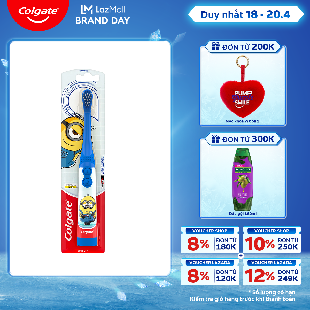 [Chỉ 18 - 20.4_Áp Voucher giảm đến 22%] Bàn chải điện Colgate Minion dành cho trẻ em làm sạch sâu dịu nhẹ