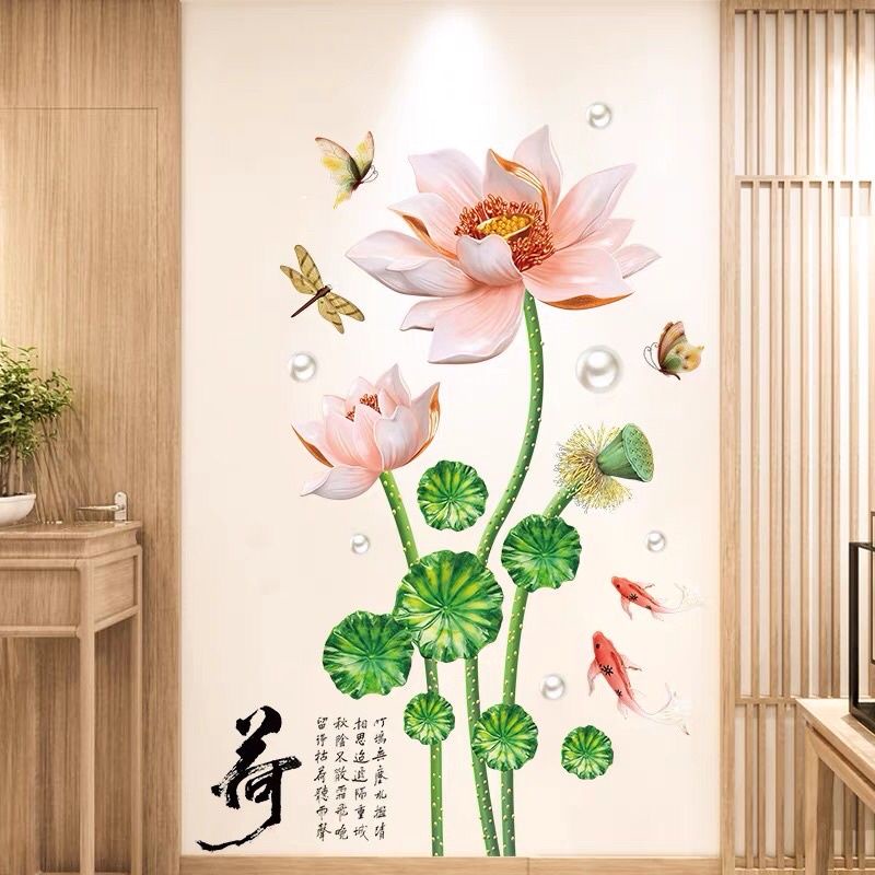 Decal dán tường hoa sen mẫu 08