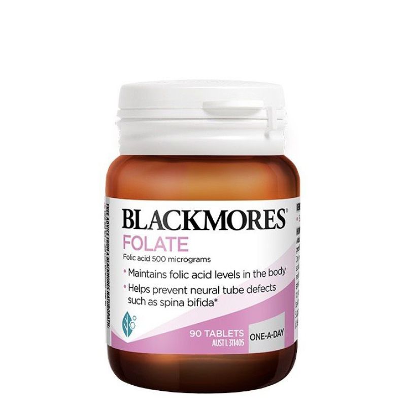 Blackmores  Folate 500mg 90 Tablets - Viên uống cho bà bầu Blackmore Folate, hỗ trợ sản xuất tế bào hồng cầu khỏe mạnh & giúp ngăn ngừa khuyết tật thai nhi nhập khẩu