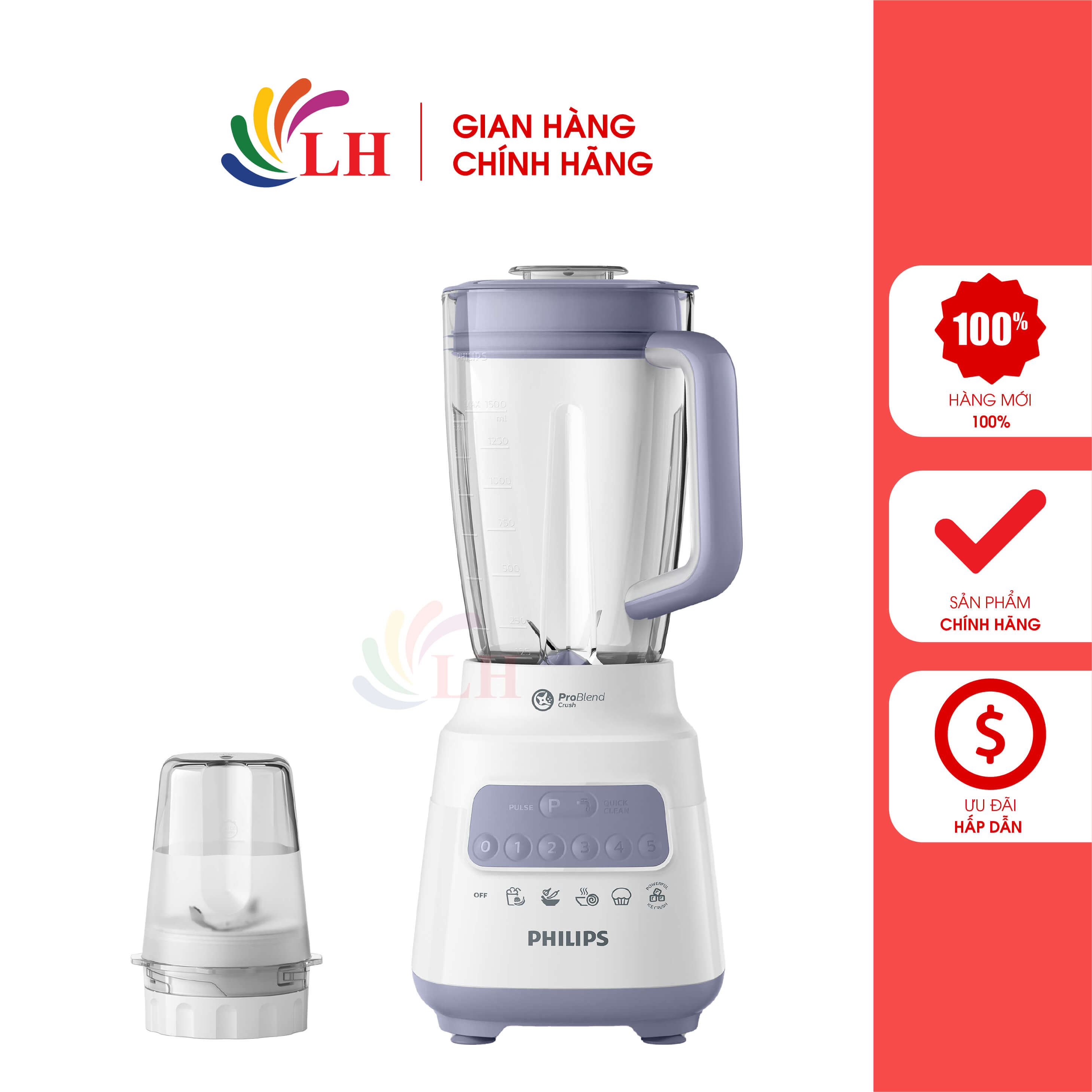 Máy xay sinh tố Philips HR2221/00 - Hàng chính hãng - Công suất 700W, lưỡi dao bằng thép không gỉ bảo vệ sức khỏe, 5 chế độ xay