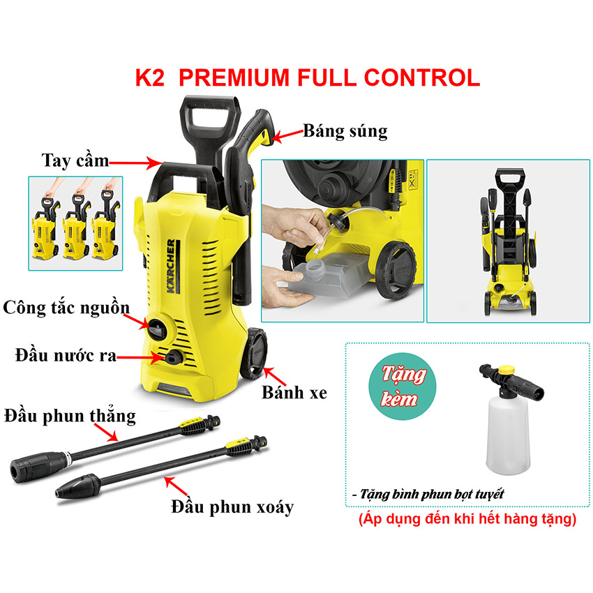 [HCM]Máy phun xịt áp lực rửa xe Karcher K2 Premium Full Control EU (1.673-420.0)