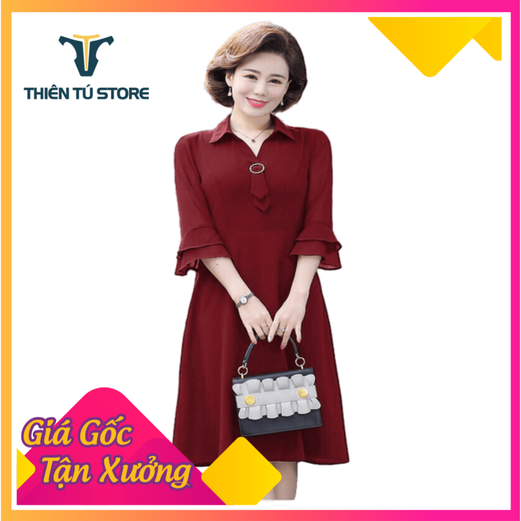 Đầm trung niên . đầm dự tiệc , đầm cổ sơ mi cao cấp sang trọng , đầm mặc cho 4 mùa rất thoải mái nhẹ nhàng , kiểu thiết kế thanh lịch , sang trọng , quý phái Thiên Tú Store