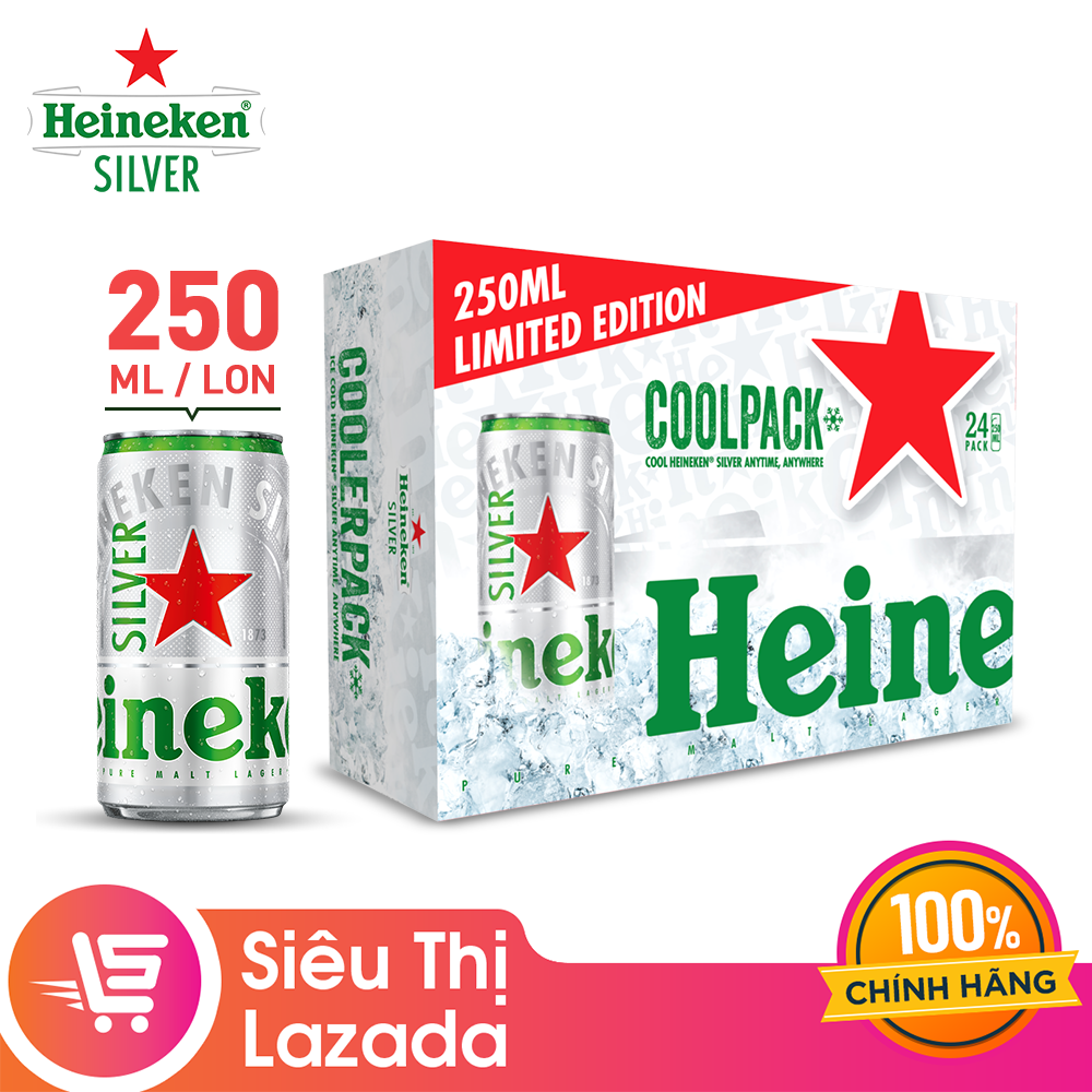 [HOT DEAL][Trợ ship đến 70K + Voucher 10k] Thùng 24 lon bia Heineken Silver Coolpack 250ml/lon