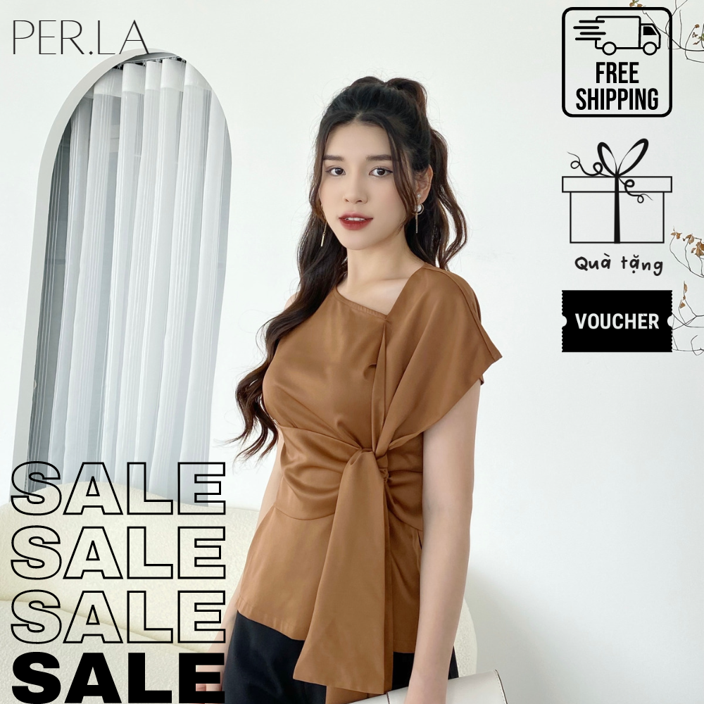 Áo công sở ngắn tay thắt nơ PERLA