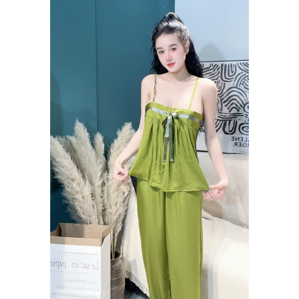 Đồ bộ hai dây cột nơ form suôn rộng lụa latin chất đẹp