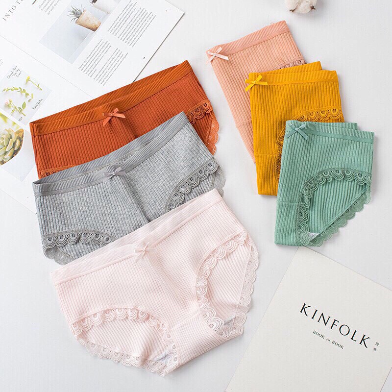 Sét 10 quần lót cotton tăm tre ren lông công kháng khuẩn chống viêm