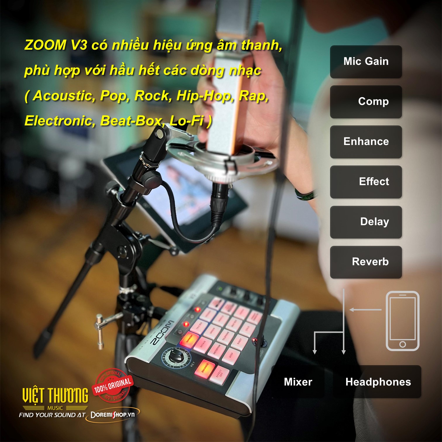 Hiệu ứng âm thanh cho Ca Sĩ ZOOM Vocal Processor V3 chính hãng