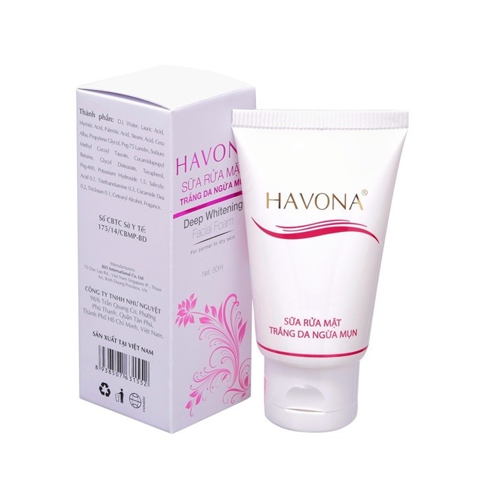 Sữa Rửa Mặt Trắng Da Ngừa Mụn Havona 50ml
