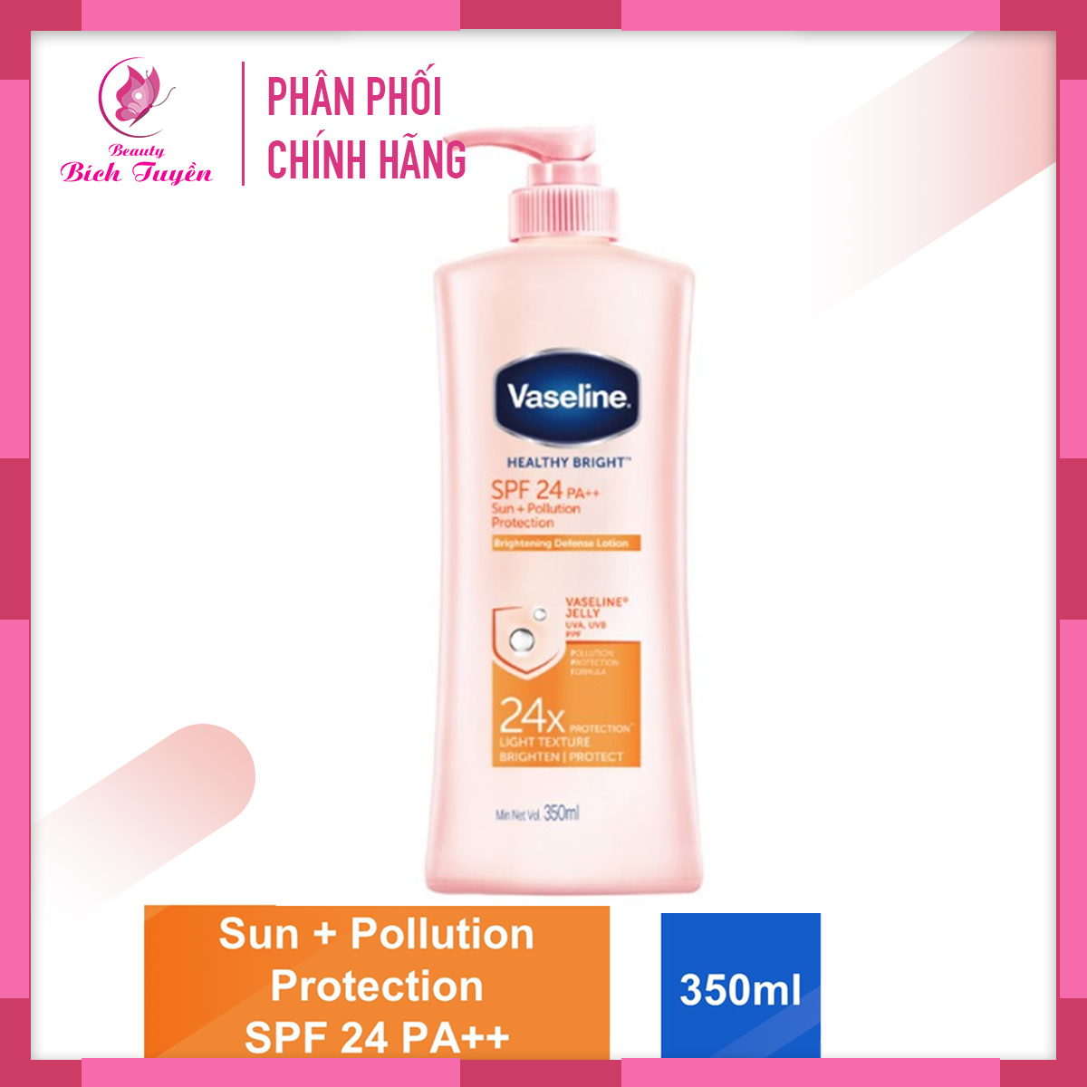 Sữa dưỡng thể vaseline healthy bright spf 24 pa++ sun pollution protect 350ml