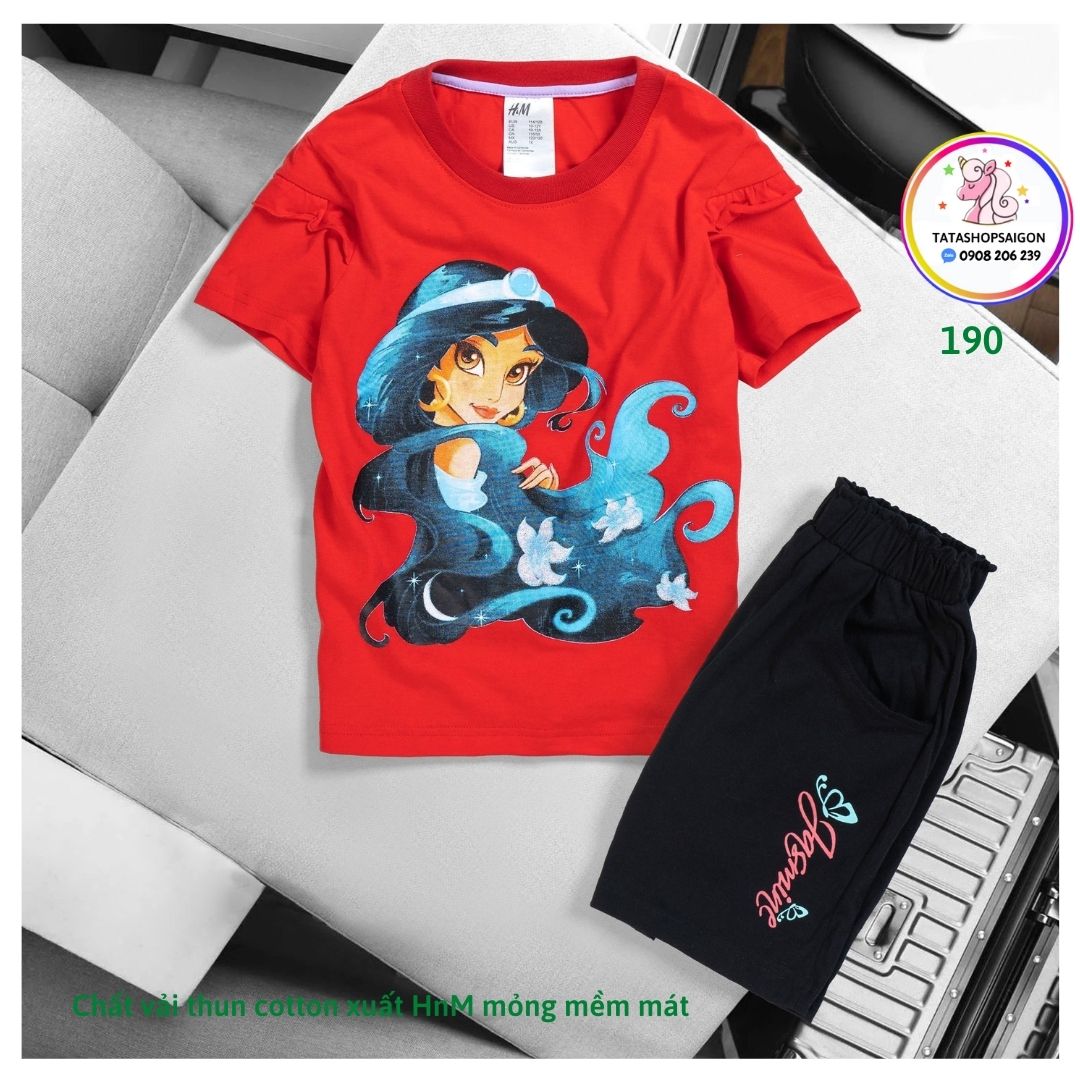 Đồ bộ bé gái thun cotton xuất VNXK - Bộ đùi bé gái size đại hình công chúa 068