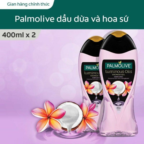 Lô 2 Sữa tắm Palmolive tinh dầu dừa và hoa sứ 400ml nhập khẩu
