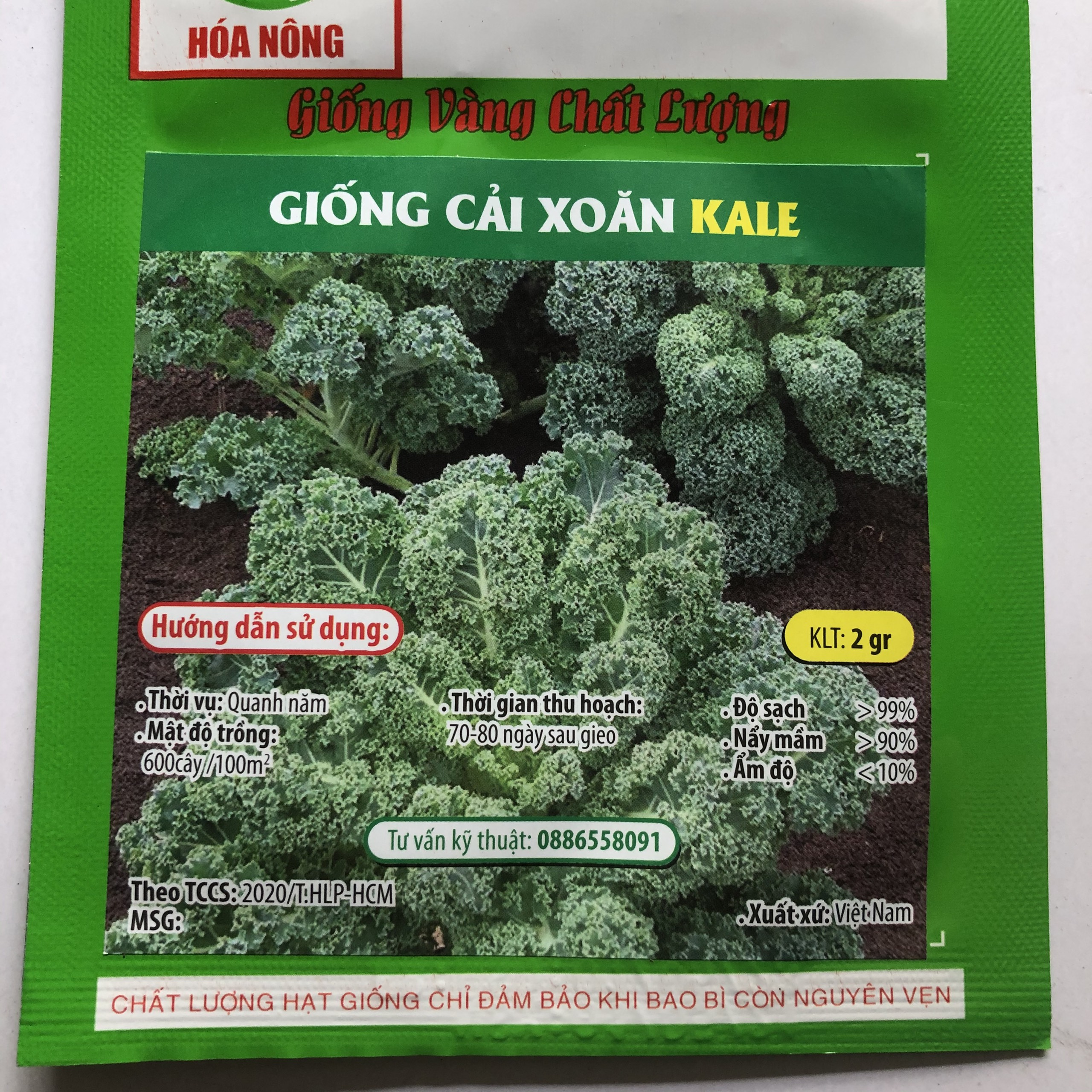 Hạt giống cải xoăn kale hn gói 2gr