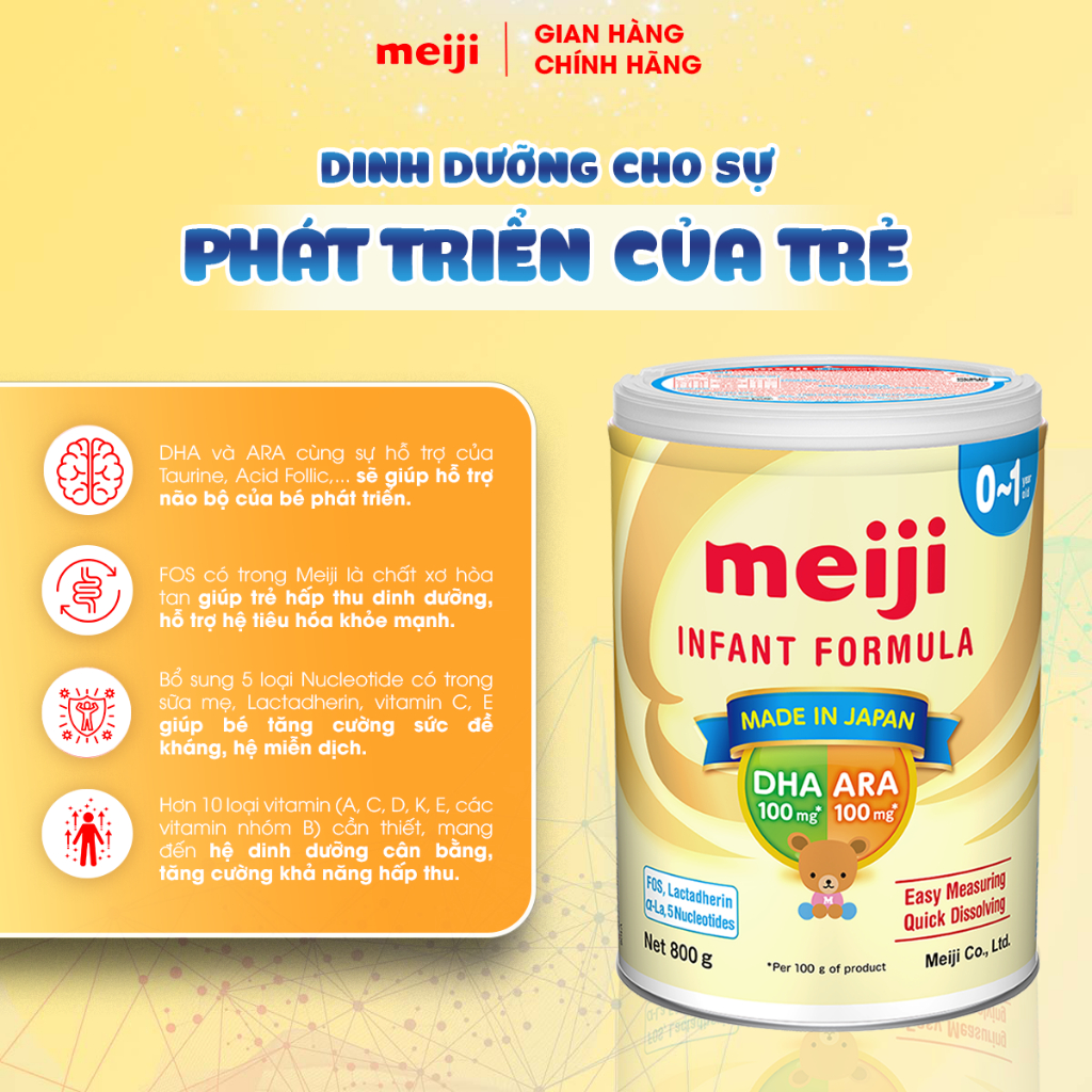 Sữa bột Meiji 0-1 Nhật Bản (Hàng Cty ) 800g