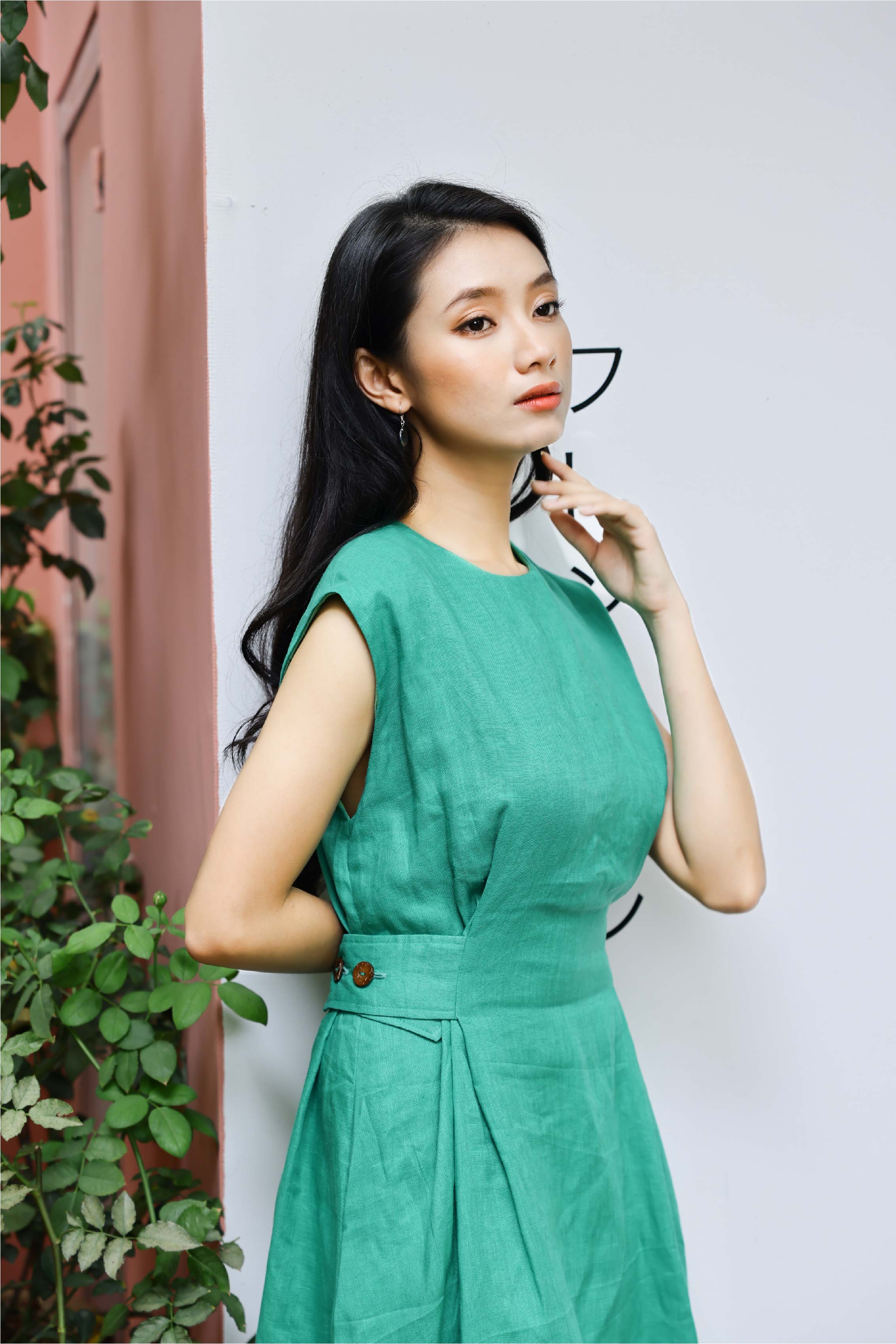 Đầm linen belt nút 2 bên ADELINE - MaxMessi