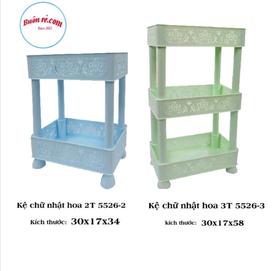 Kệ nhựa chữ nhật hoa văn nhựa Việt Nhật 2 - 3 tầng. Loại 2 tầng: 29.2 x 17 x 34 cm. Loại 3 tầng: 29.2 x 17 x 58cm