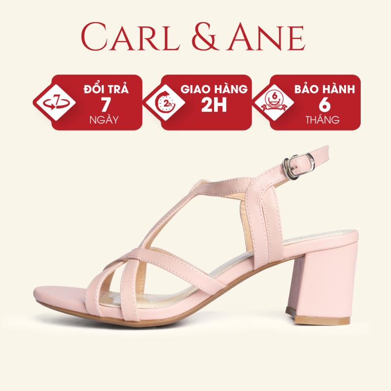 Carl & Ane - Giày sandal phối dây thời trang nữ mũi vuông gót cao 5cm màu hồng _ CS002