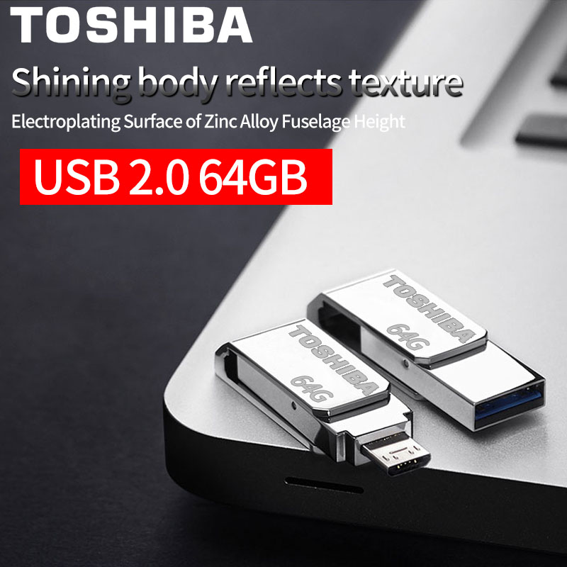 Toshiba 2 trong 1 otg kim loại 64/128gb usb 2.0 micro usb＆dual usb bộ nhớ flash drive 150mb/s