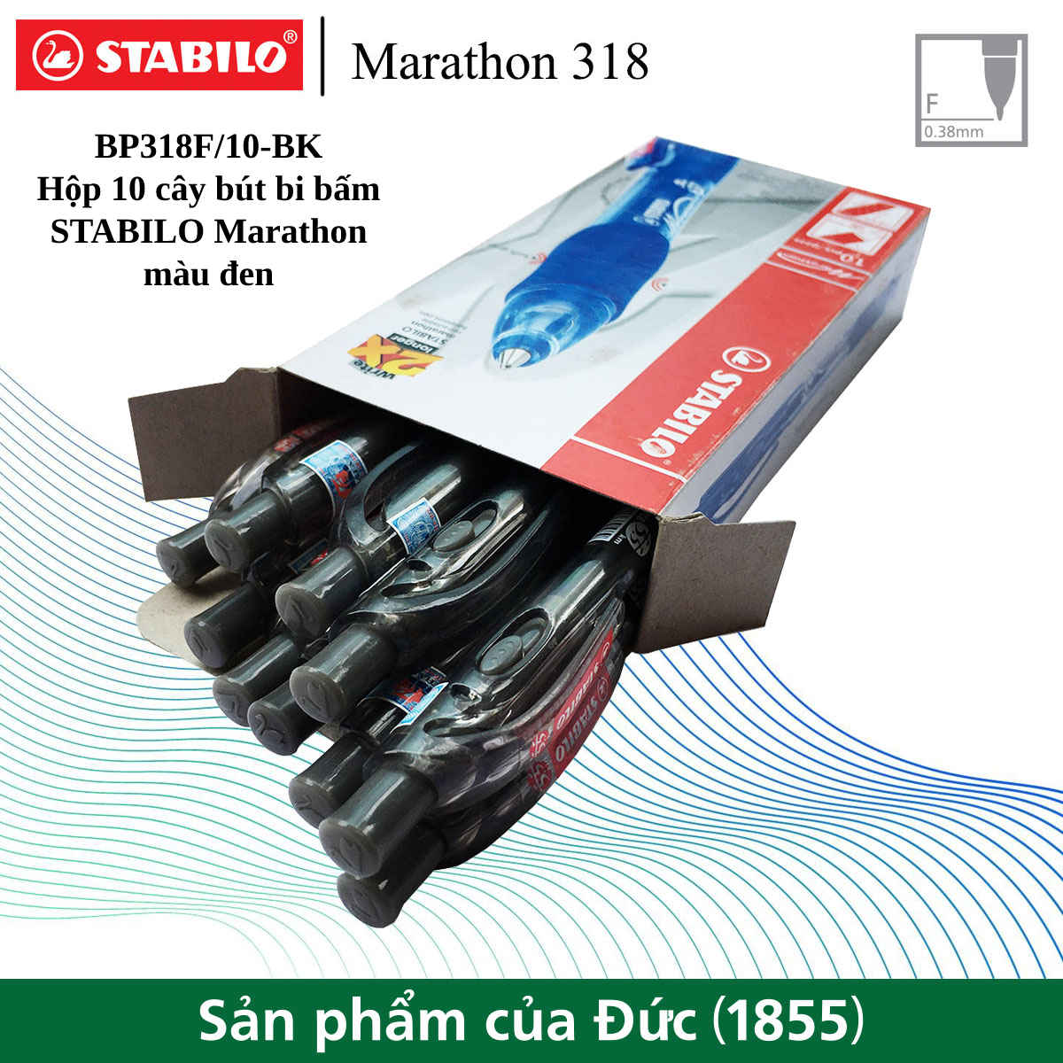 Hộp 10 cây bút bi bấm stabilo marathon 318f + 3x ruột bút