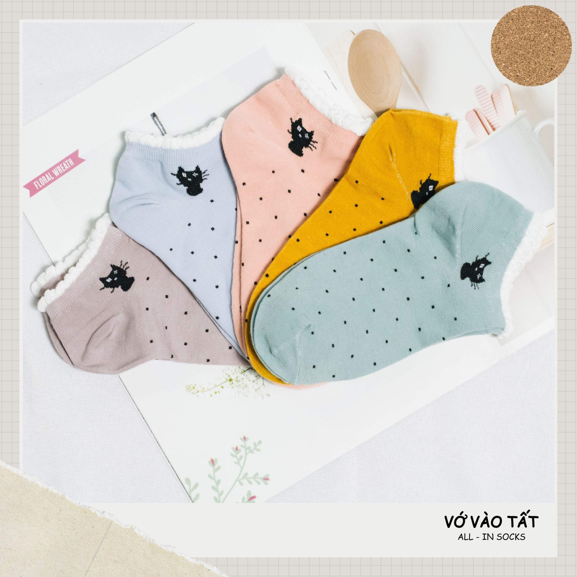 TẤT VỚ NỮ CỔ NGẮN CHẤM BI NHÍ