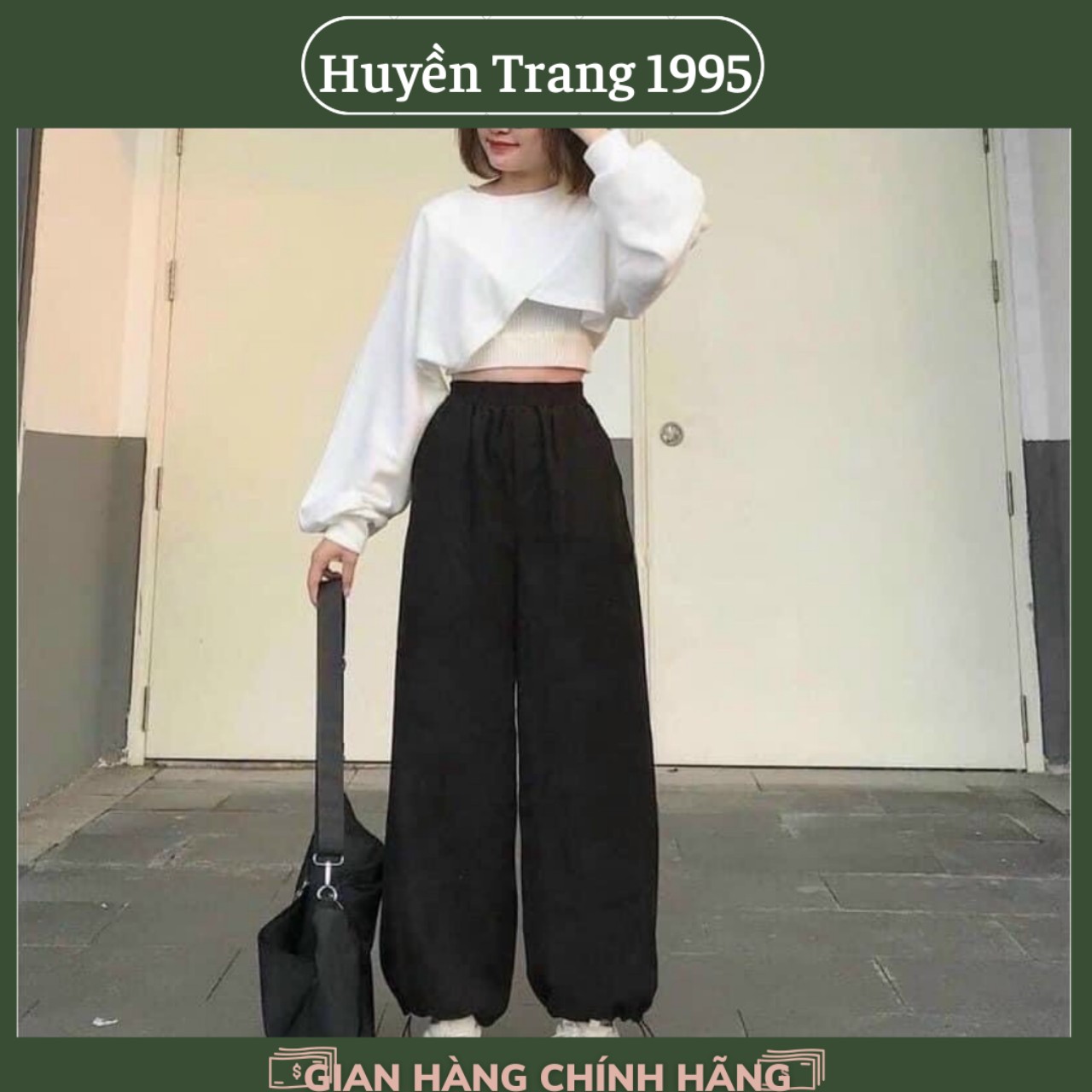 Sét 3 món áo dài tay croptop, áo 2 dây bên trong và quần bom cá tính