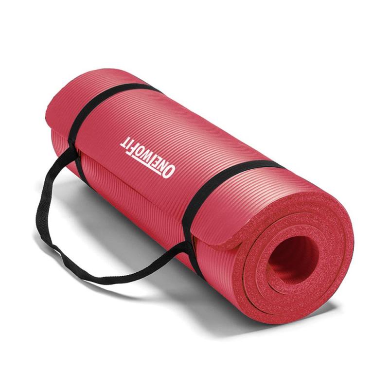 OneTwoFit 10mm Extra Thick NBR Exercise Mat Soft Yoga Mat Non-Slip with Carrying Bag for Pilates Fitness  (183cm x 61cm) Thảm Yoga chống trượt có túi đeo