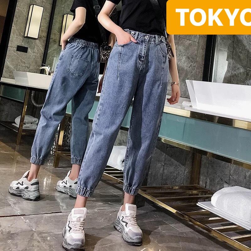 QUẦN JEAN BAGGY NỮ CHẤT BÒ XANH LƯNG THUN CẠP CHUN TÚM GẤU LƯNG CAO NÂNG MÔNG CO GIÃN NHẸ TAMAKI 2023 T-335 CAO CẤP - TOKYO FASHION