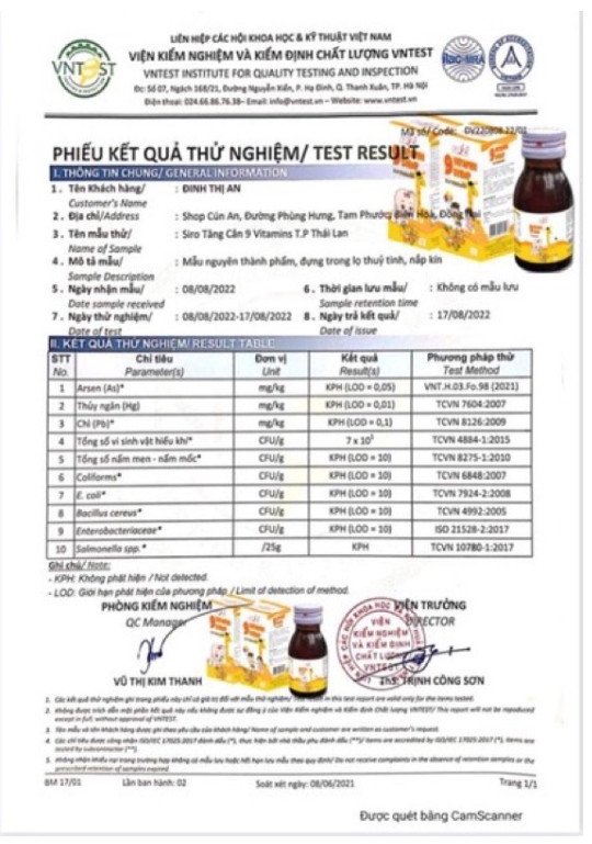 Siro ăn ngon 9 Vitamin TP Thái Lan
