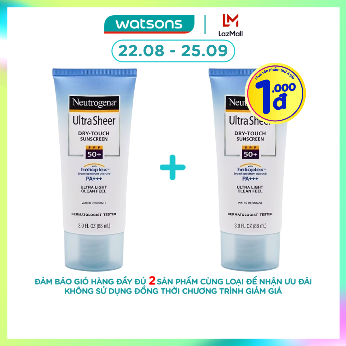 [1000đ SẢN PHẨM THỨ 2] Kem Chống Nắng Neutrogena Ultra Sheer Dry Touch Khô Thoáng SPF 50 PA+++ 88ml