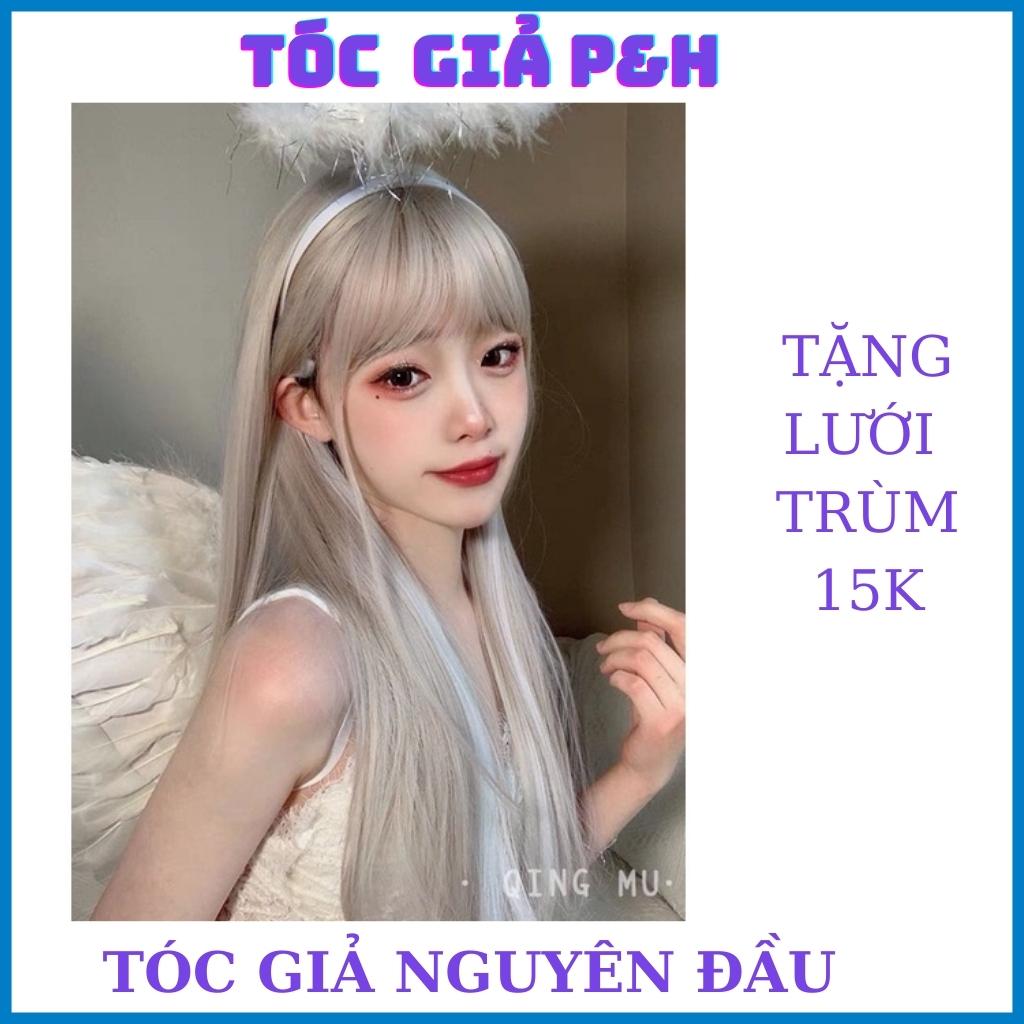 Tóc giả nữ đẹp 🙂FREESHIP🙂 Tóc giả nguyên đầu cúp bạch kim phối line xám