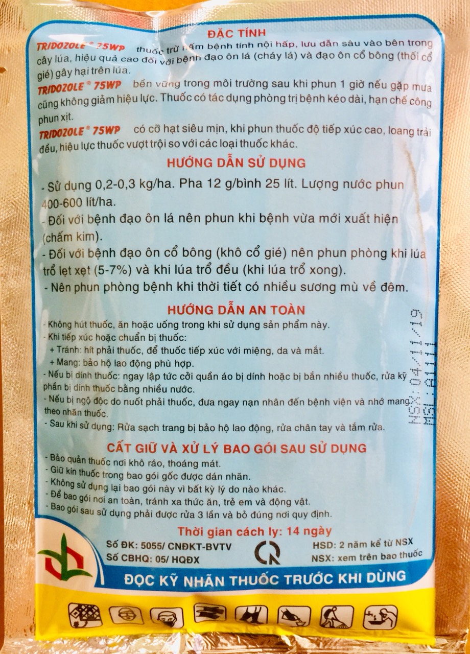 TRIDOZOLE 75WP Trừ Đạo Ôn Lá, Đạo Ôn Cổ Bông Lúa  Gói 100gr