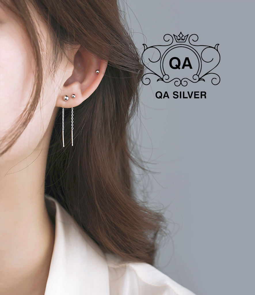 Khuyên tai bạc 925 dáng dài dây xích bi bông nữ sợi mảnh S925 CHAIN QA Silver Earrings EA170101