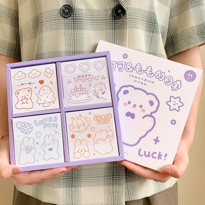 Hình dán sticker gấu siêu siêu cute vẽ nhiều hình khác nhau trang trí sổ tay, máy tính,góc học tập - LUMBLEY