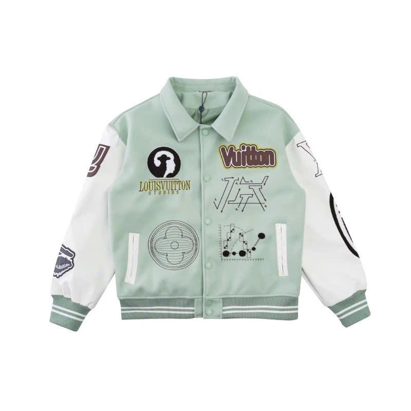 ÁO BOMBER varsity TAY L VÊ XANH LÁ CÂY, Áo Màu Kem , đủ màu
