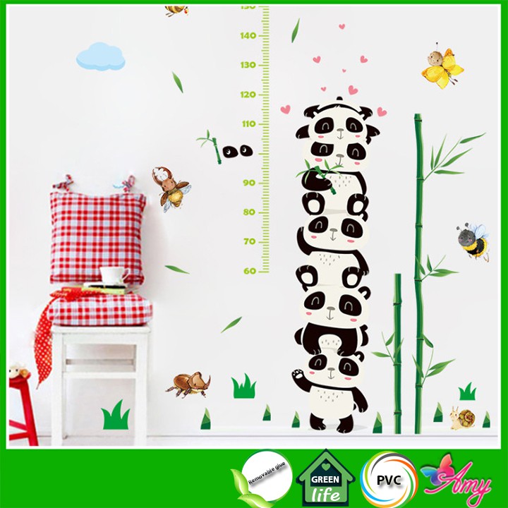 Decan Dán Tường Thước Đo Chiều Cao Gấu Trúc Ngộ Nghĩnh Dễ Thương Có Keo Sẵn Amyshop