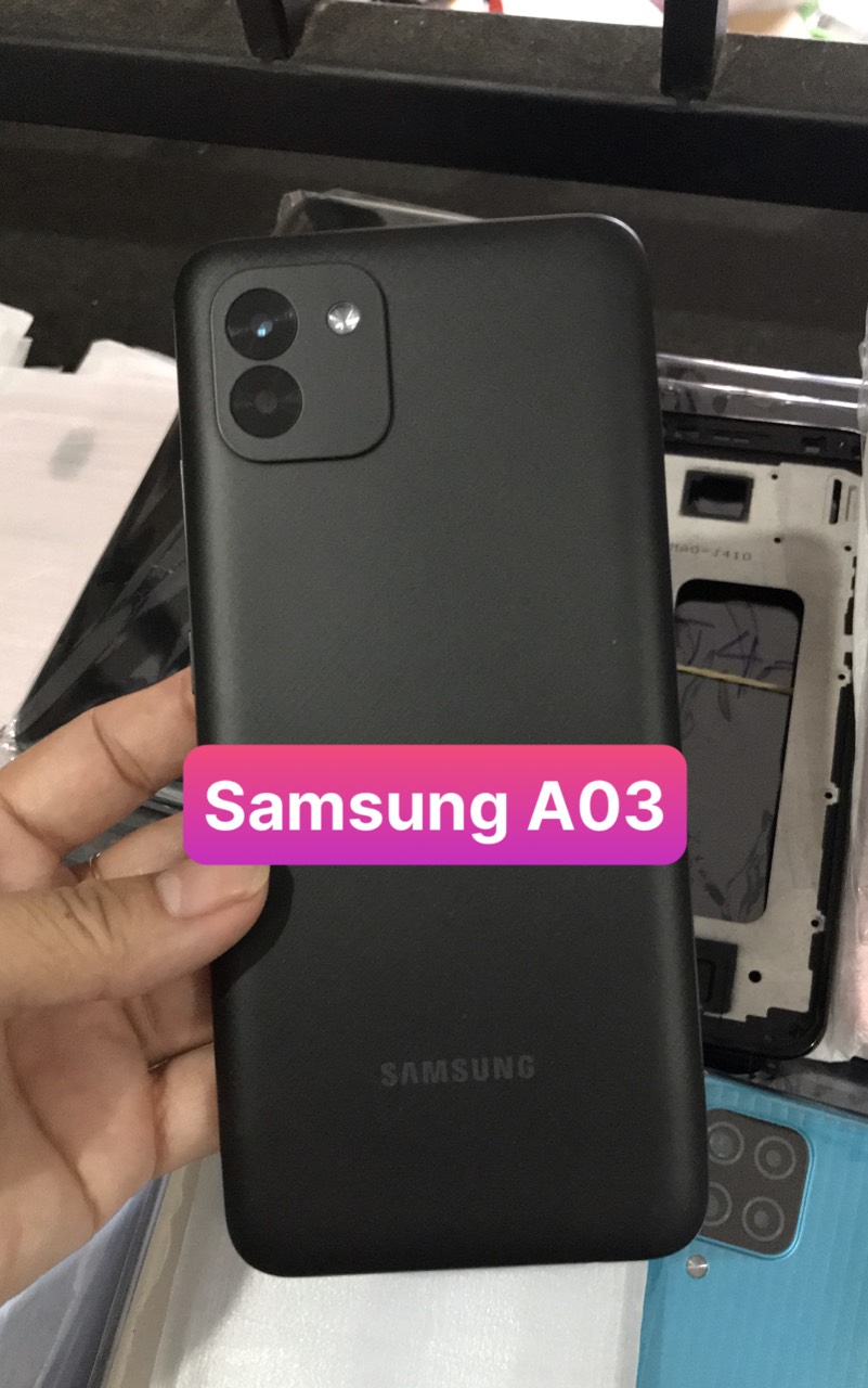 Bộ xương vỏ Samsung A03 ( bộ gồm lưng, xương, phím bấm, kính camera)