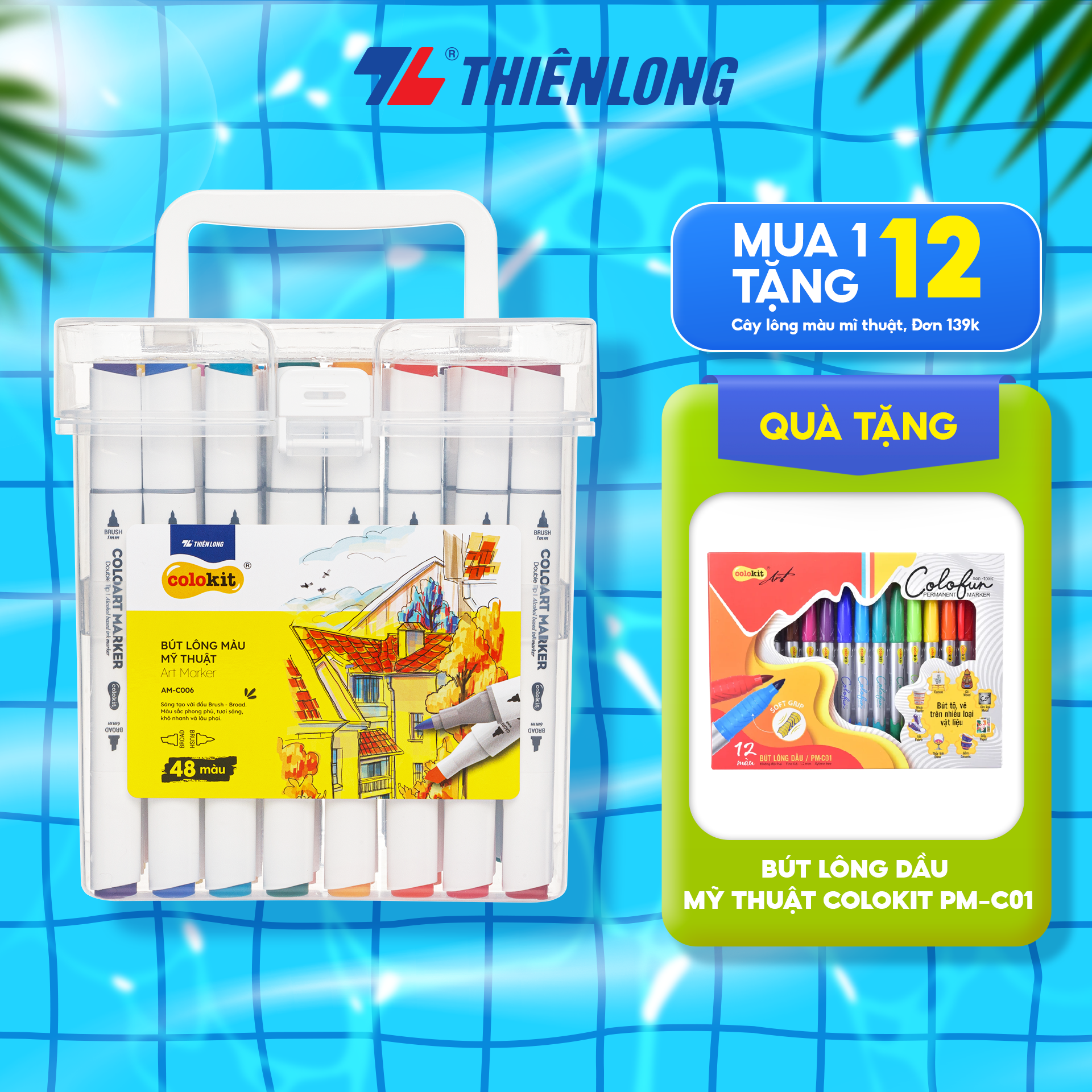 Bút dạ màu - bút marker 48 màu thiên long colokit art marker am-c006