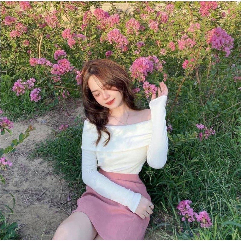 Áo len trễ vai dài tay chất len tăm