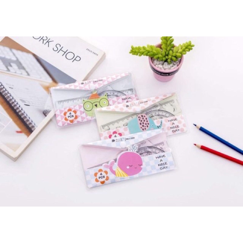 Bộ ê ke thước kẻ 4 chi tiết 20cm