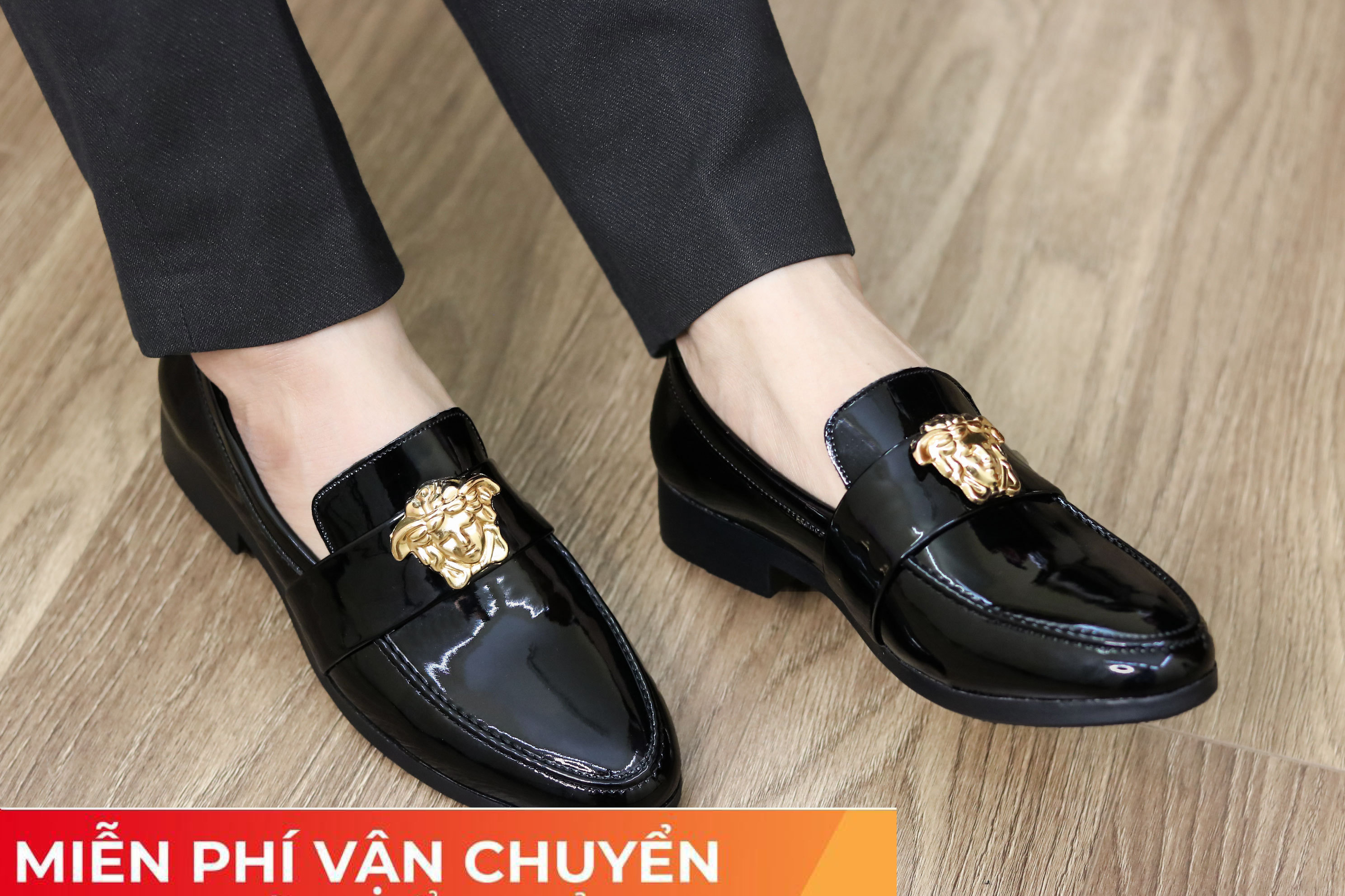 Giày Lười Da Bóng Nam Giá Rẻ Đế Khâu Chắc Chắn Tăng Chiều Cao 3cm Mã L182 Hàng Việt Nam ( Đen )