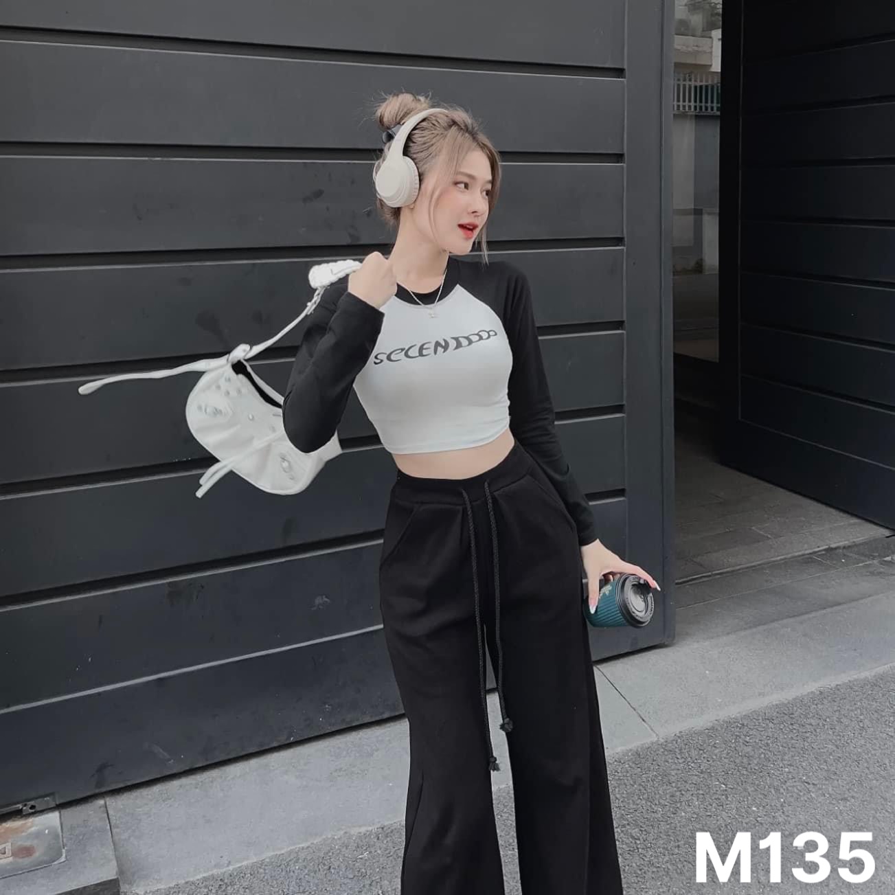 Set áo thun gân phối quần dài vải for M135