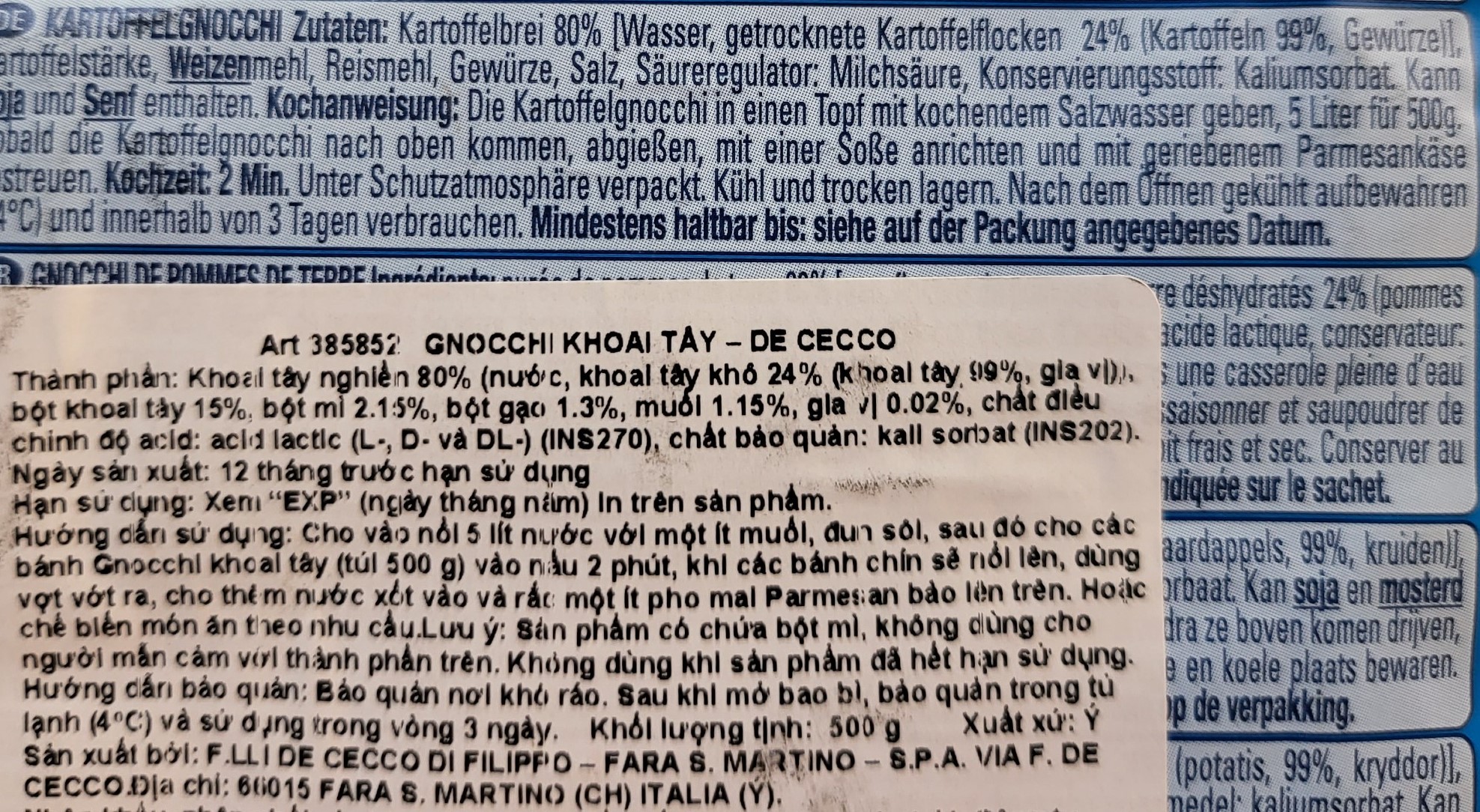 DE CECCO (hộp 500g) NUI KHOAI TÂY (từ khoai tây nghiền) Potato Gnocchi