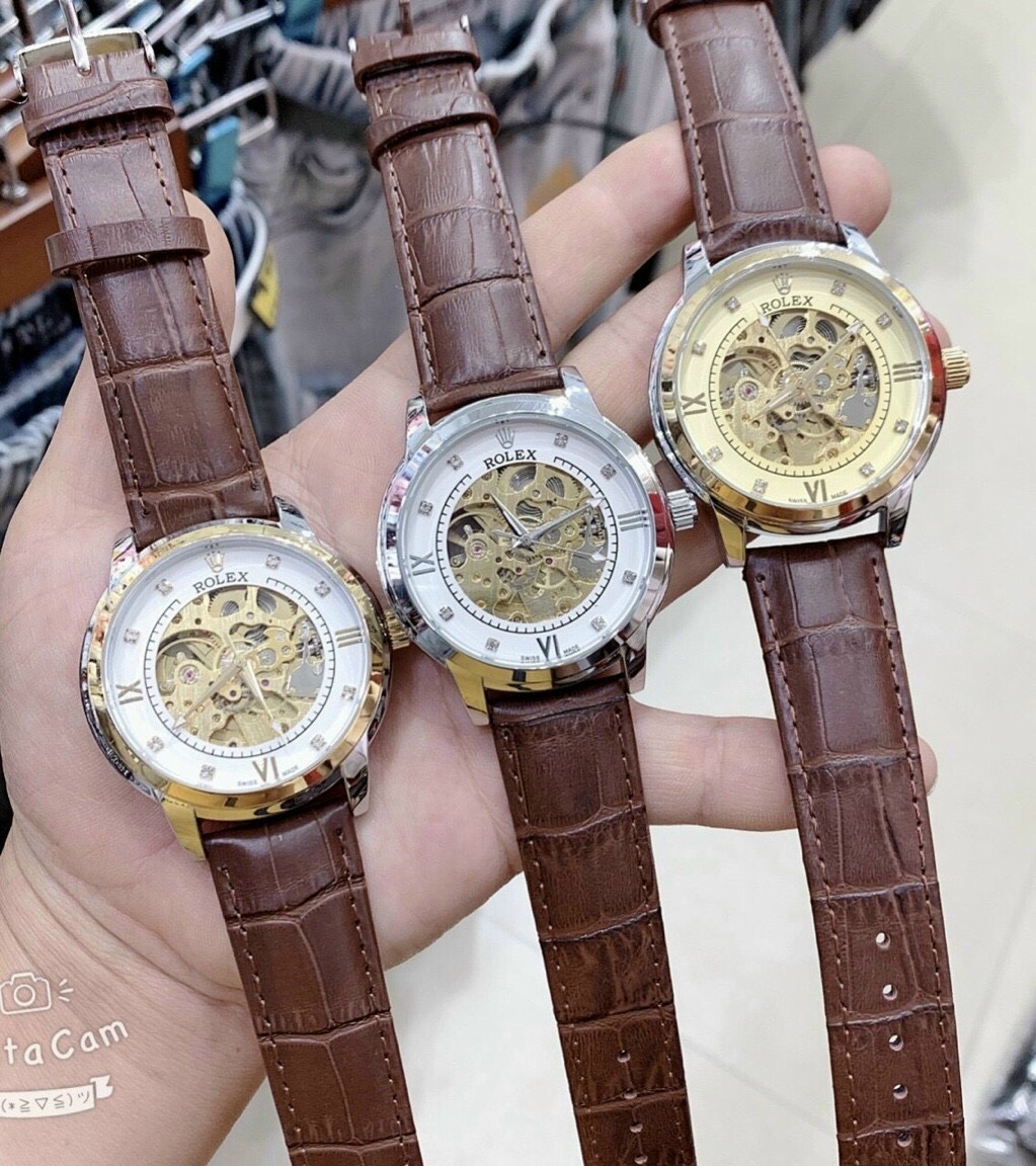 Đồng Hồ Cơ Nam RoLex Lộ Máy - Dây Da