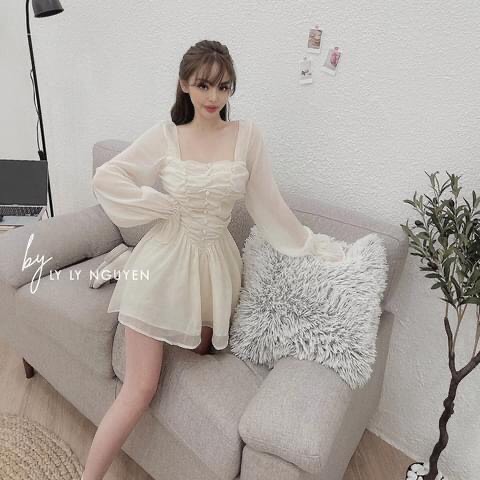 [HCM]Đầm kate phối tay lưới nhẹ nhàng