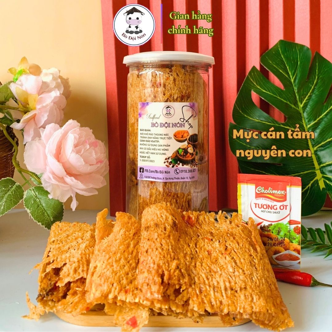 Mực tẩm gia vị nguyên con 500g bò đội nón