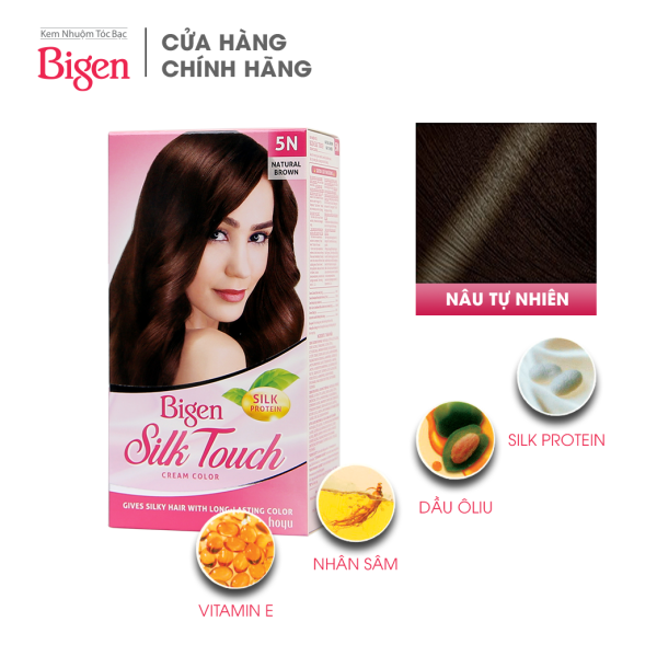 Thuốc nhuộm dưỡng tóc phủ bạc thảo dược Bigen Silk Touch Thương hiệu Nhật Bản Sắc Màu trẻ trung 80ml dạng kem - Nâu Tự Nhiên 5N nhập khẩu