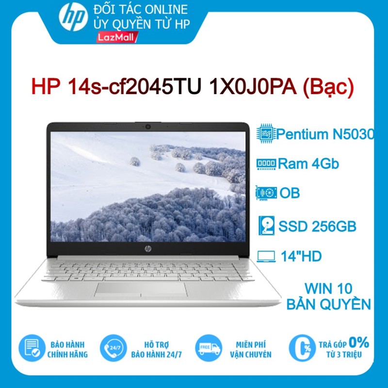 [VOUCHER 10% - MAX 2.5 TRIỆU]Laptop HP 14s-cf2045TU 1X0J0PA Bạc N5030 4G 256GB 14HD OB Win10